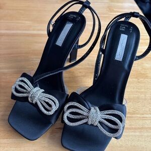 Primark Elegant Black Heels with Glittering Silver Bow
